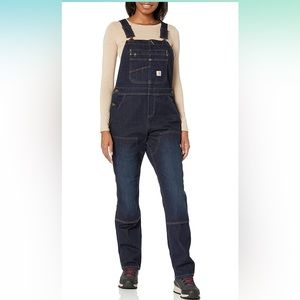 Carhartt womens Denim Double Front Bib Overalls Small 4/6 Short